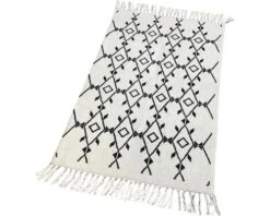 Vloerkleed Ikat Print Crème/zwart 140x200 Cm