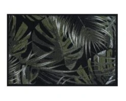 MD ENTREE Schoonloopmat Ambiance Palm Leaves Zwart/groen 50x75 Cm