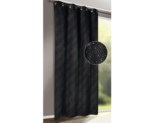 Verduisterend Gordijn Met Ringen Golven Zwart 135x245 Cm 2 Verduisterend Gordijn Met Ringen Golven Zwart 135x245 Cm - Afbeelding 2